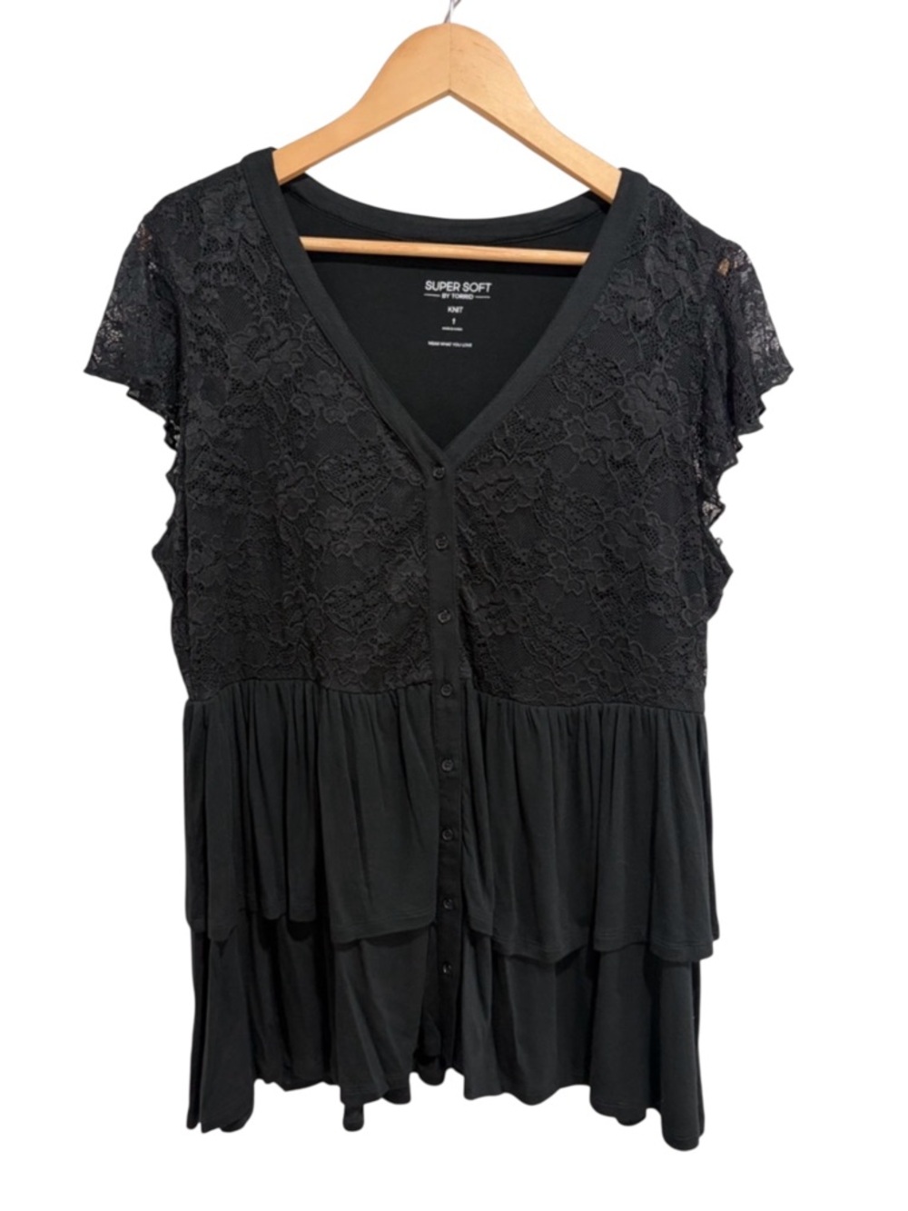 2/$40 Torrid Women’s Black Lace Tiered V-Neck Women's Button Up Top Blouse
